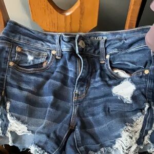 American Eagle Outfitters Blue Distressed Denim Shorts